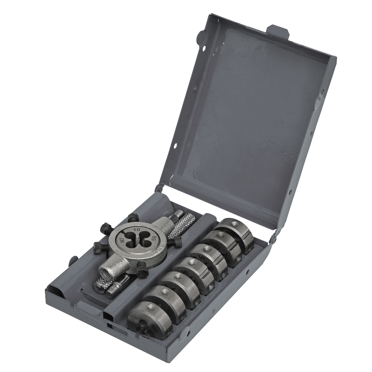 Sealey Split Die Set With Retention Screws and Steel Knurled Handles 9pc AK3009