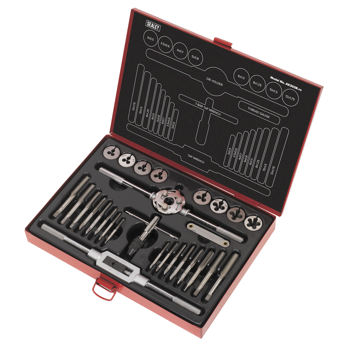 Sealey Tap and Die Set 28 Pieces Split Dies With Machined Lead-Ins Metric AK3028