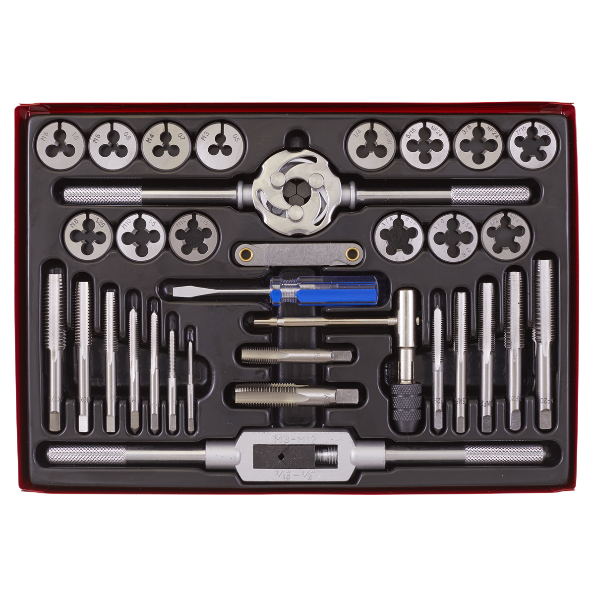 Sealey Tap & Die Set 33 Pieces Split Dies Metric/UNF/BSP Silver Steel AK3033