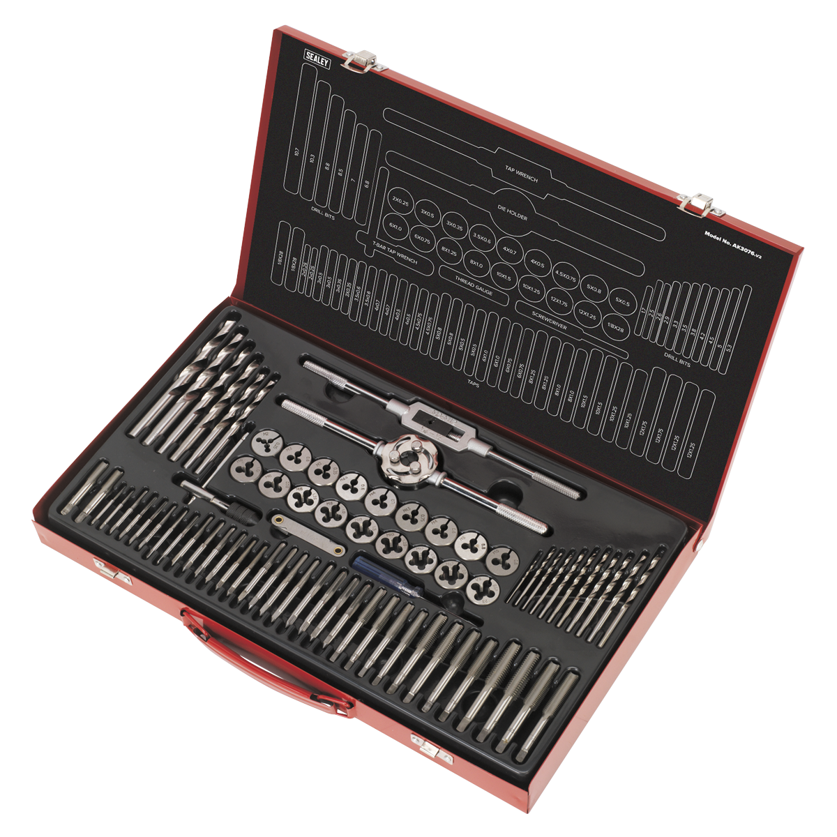 Sealey Tap & Die Set Split Dies With Machined Lead-Ins 76 Pieces Steel AK3076