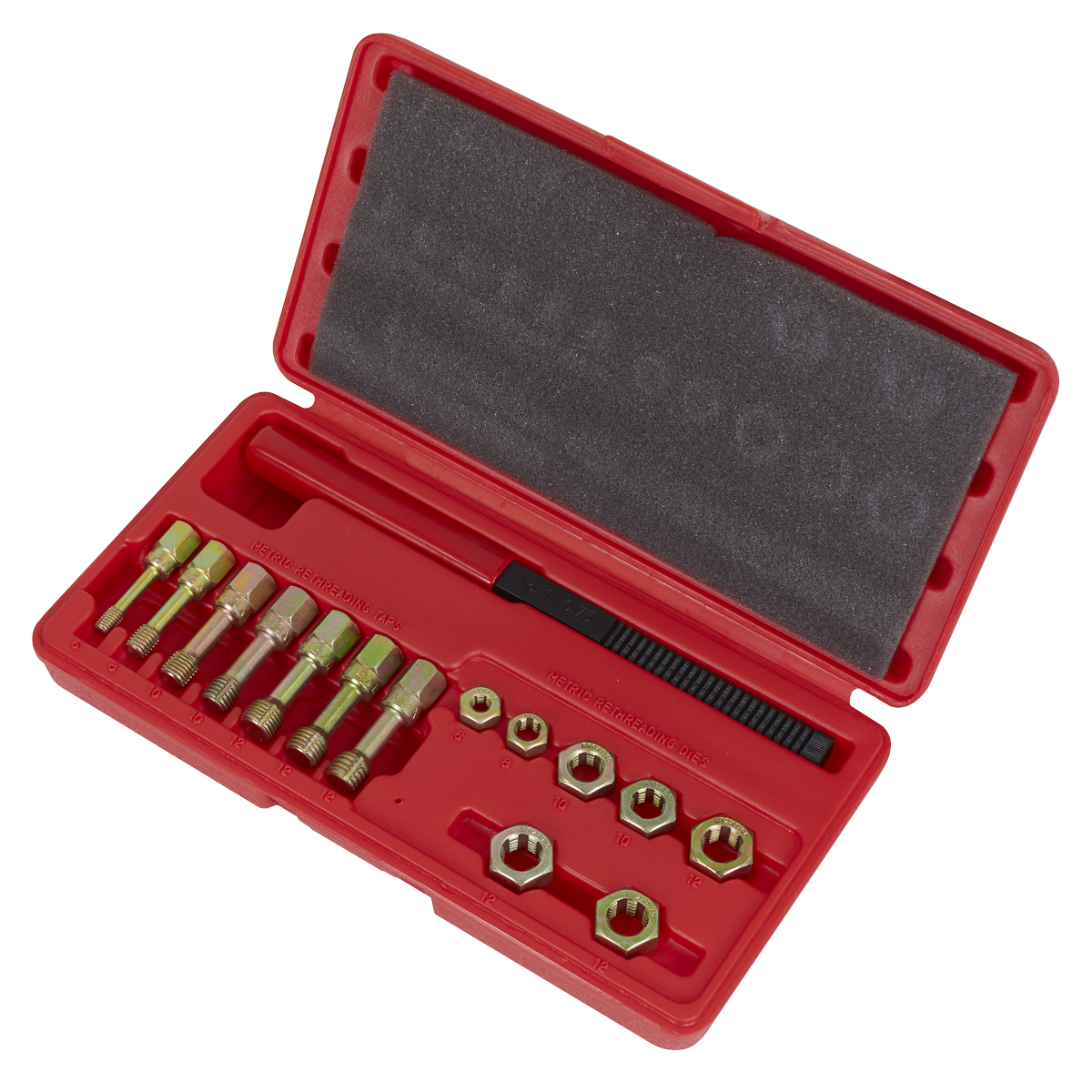 Sealey Re-Threader Kit 15 Pieces Metric For Restoration In Tool Tray Black AK310