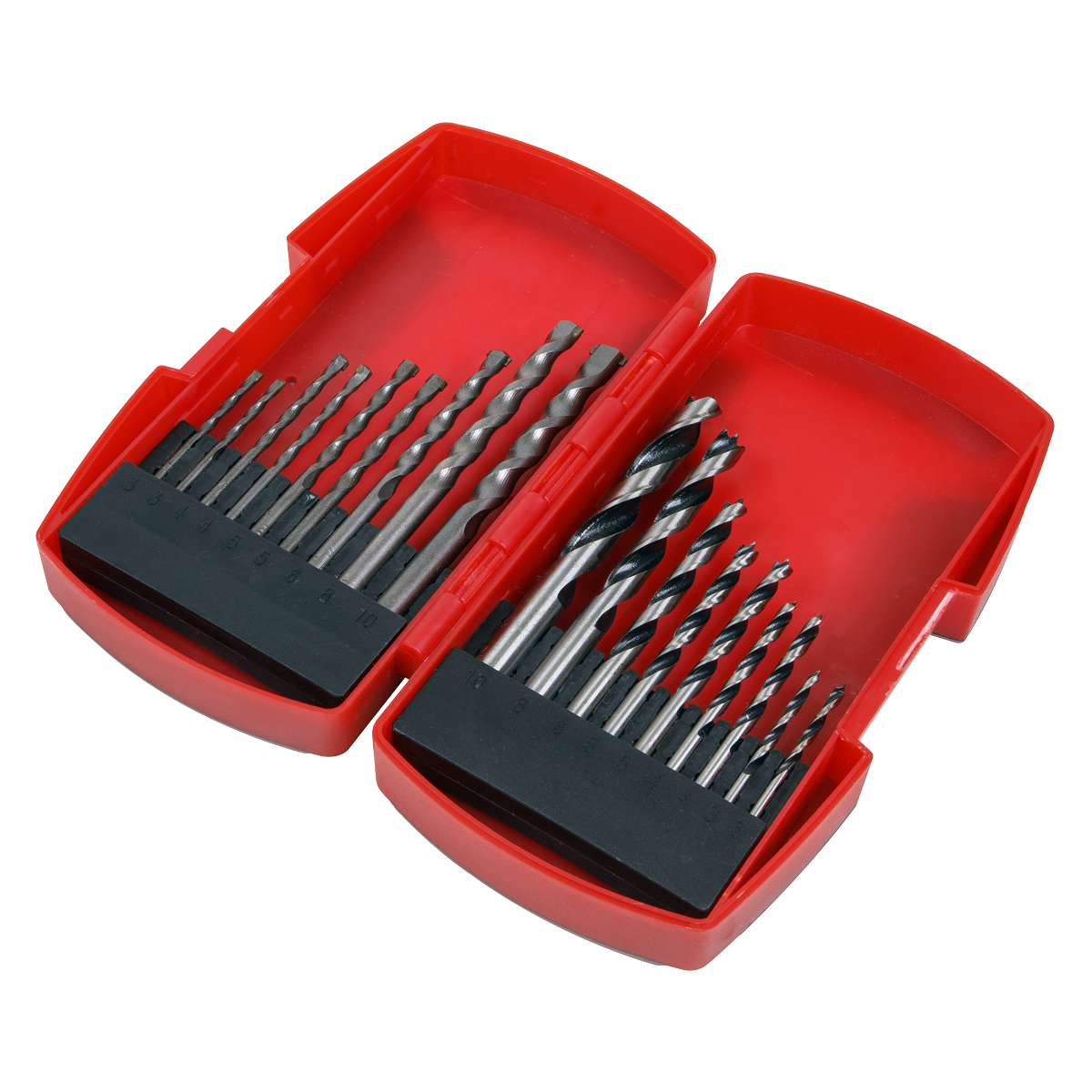 Sealey Wood Masonry Drill Bit Set 18 Pieces Bradpoint Tungsten Steel AK3718MW