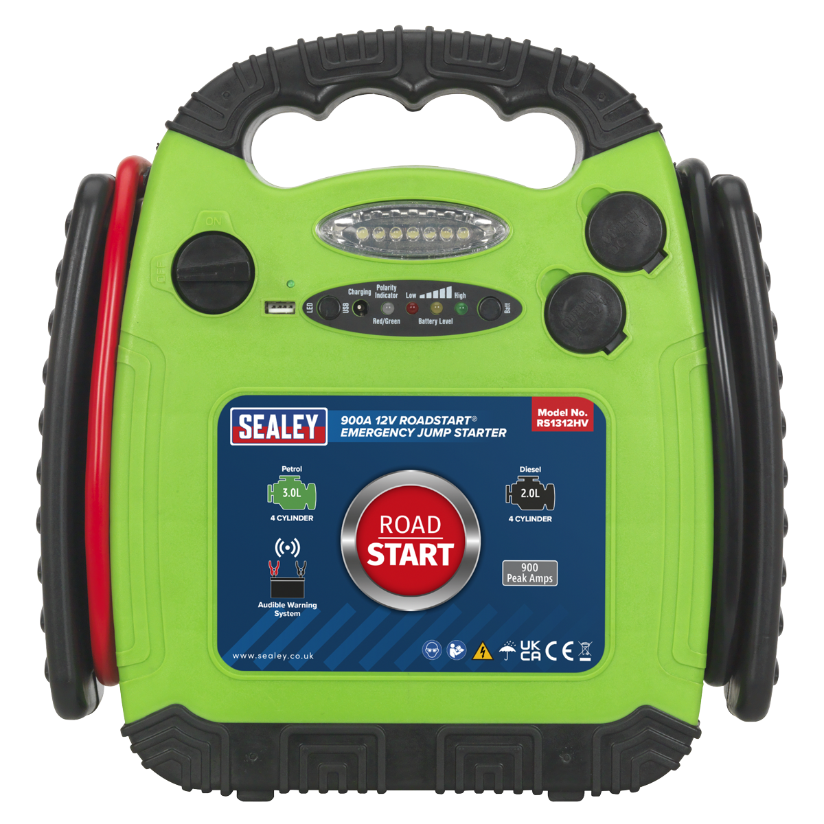 Sealey RoadStart Emergency Power Pack 12V 900 Peak Amps Hi-Vis Green RS1312HV