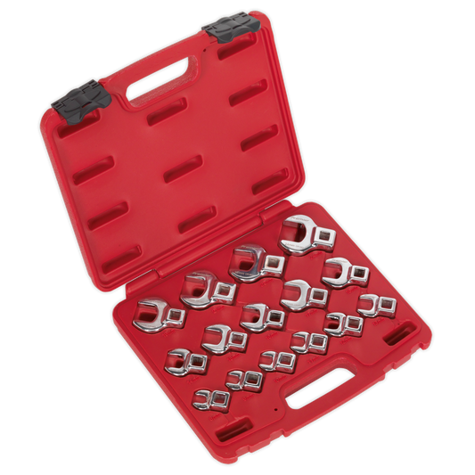 Sealey Crows Foot Open End Spanner Set 15 Pcs 3/8" Square Drive Metric AK59891