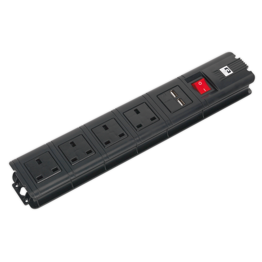 Sealey Extension Lead Cable 3 Metres 4 x 230V + 2 x USB Sockets - Black EL34USBB