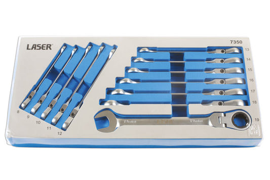 LASER 7350 Ratchet Ring Spanner 30mm x 36mm Bi-Hex 12-Point Chrome Vanadium