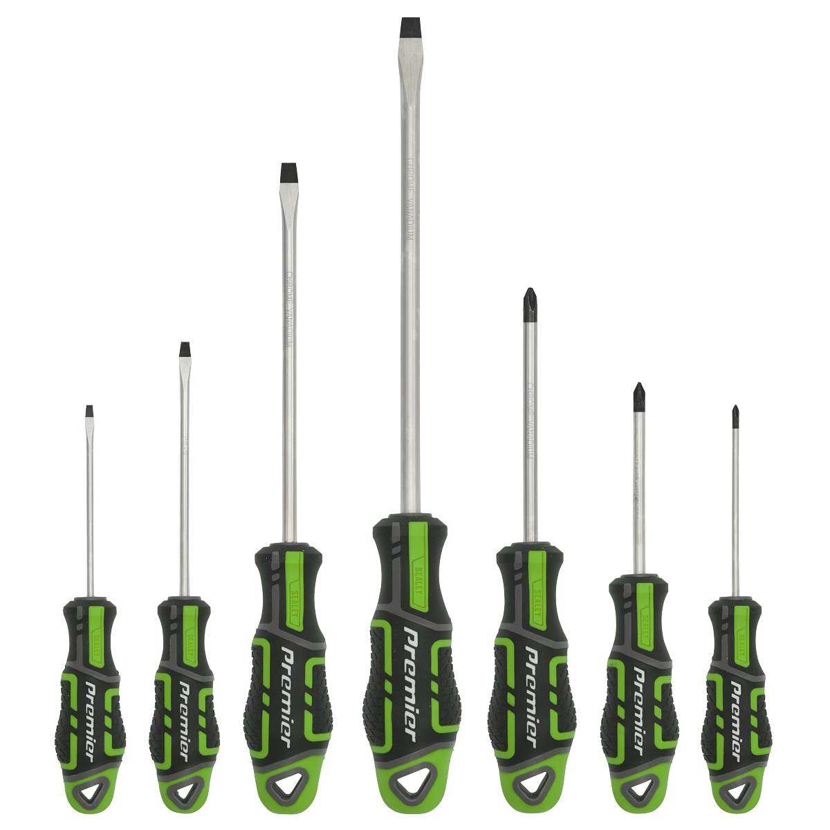 Sealey Screwdriver Set With Hanging Holes 7 Pieces GripMAX Hi-Vis Green AK4321HV