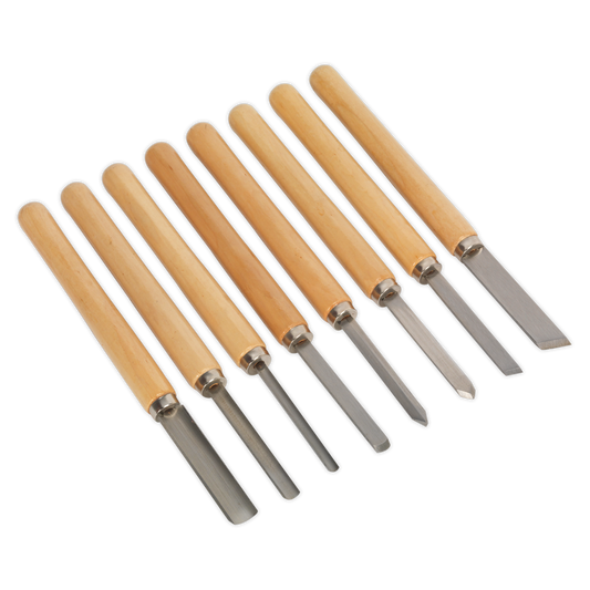 Sealey Wood Turning Chisels Long -Handed Softwood Handles 8 Pieces AK60/8