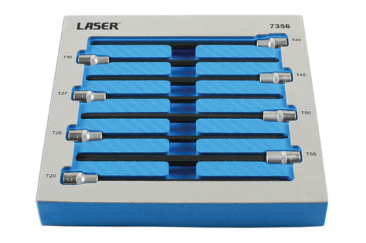 LASER 7356 Extra Long Star Socket Bit Set 3/8" Drive For Torx T20-T55 8 Pieces