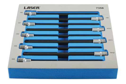 LASER 7358 Extra Long Ball End Hex Socket Bit Set 3/8" 4-12mm 200mm 9pc