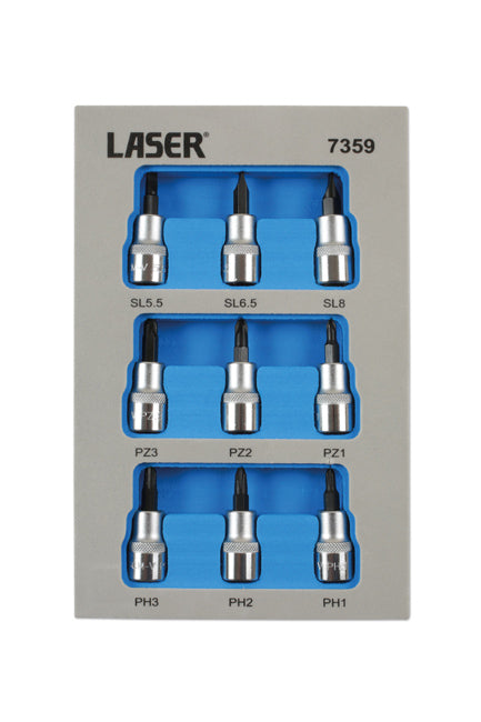 LASER TOOLS 7359 Socket Bit Set 3/8" Drive Chrome Vanadium Bits S2 9 Pieces