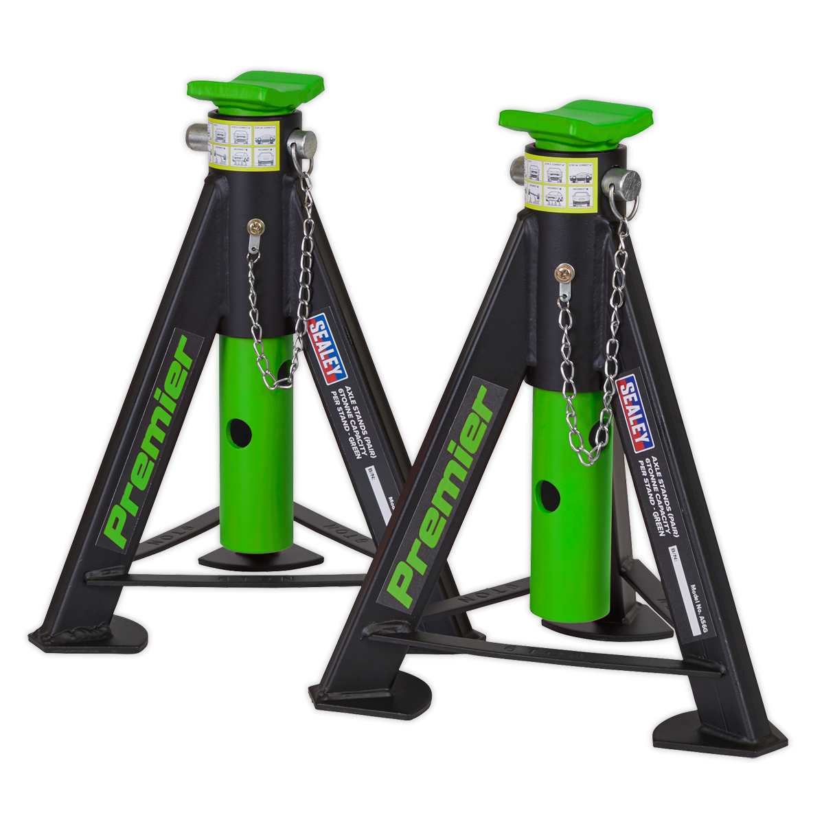 Sealey Load Axle Stands Pair 6 Tonne Capacity Per Stand Heavy Duty - Green AS6G