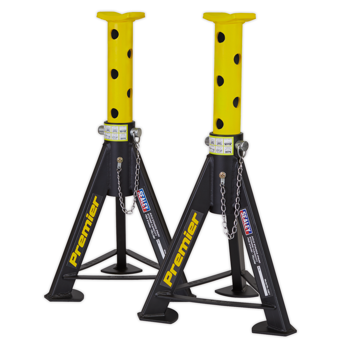 Sealey 2x Heavy Duty Lift Axle Stands 6 Tonne Capacity/Stand - Yellow AS6Y