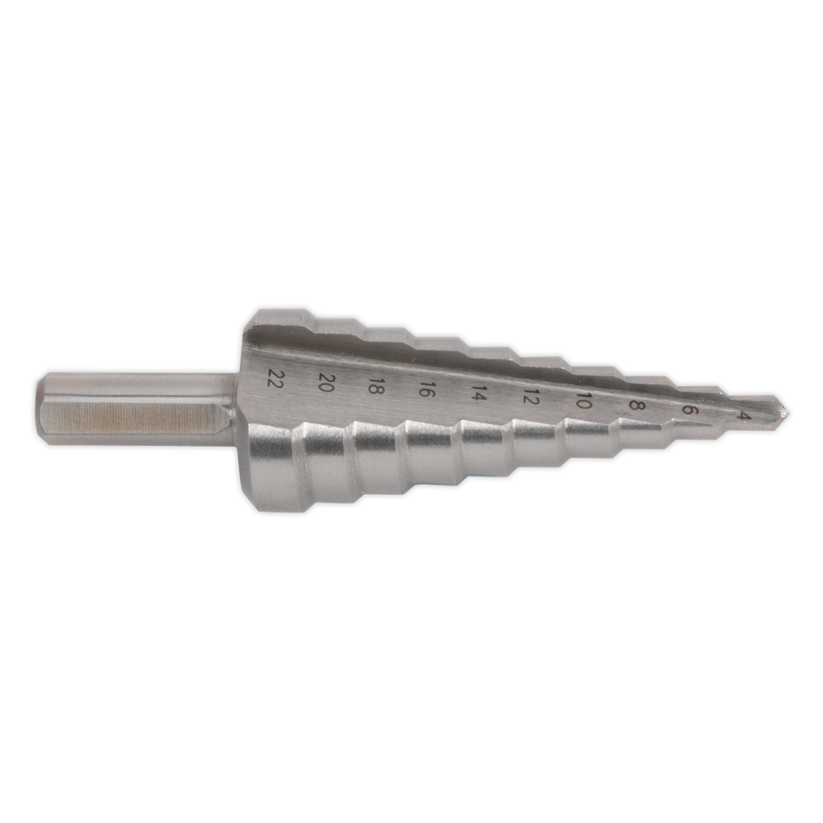 Sealey 4-22mm Double Flute HSS 4341 Step Drill Bit in Storage Case AK4744