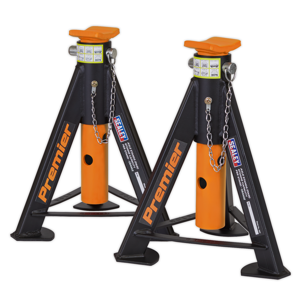 Sealey 2x Heavy Duty Lift Axle Stands 6 Tonne Capacity/Stand - Orange AS6O