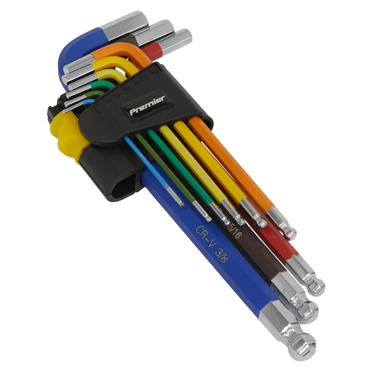Sealey Ball End Hex Key Set 9 Pieces Long Colour Coded Imperial Hand Tool AK7197