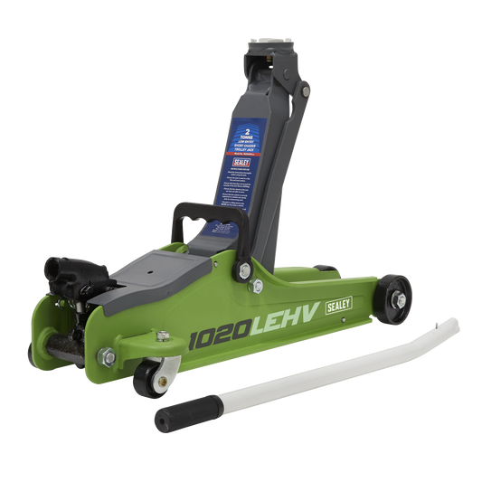 Sealey 2 Tonne Trolley Jack Low Entry Short Chassis Hi-Vis Green 1020LEHV