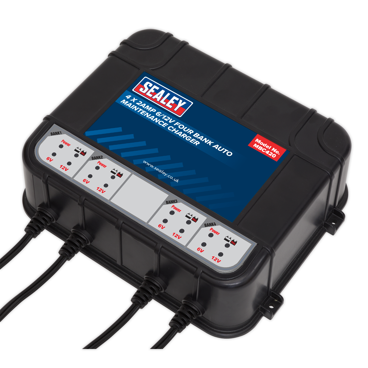 Sealey 8A 4x2A 6V 12V Four Bank Compact Auto Smart Charger & Maintainer MBC420