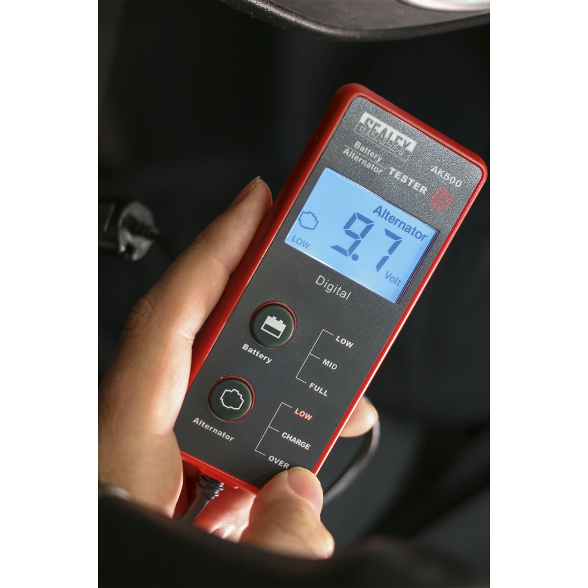 Sealey Battery & Alternator Tester 12V With LCD Screen - Red/Black AK500