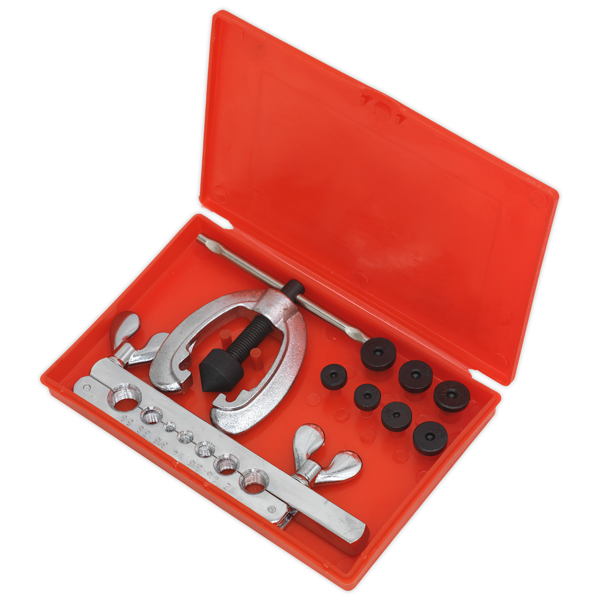 Sealey Pipe Flaring Kit With 2-Piece Screw-Type 45° Flare Press 9 Pieces AK505