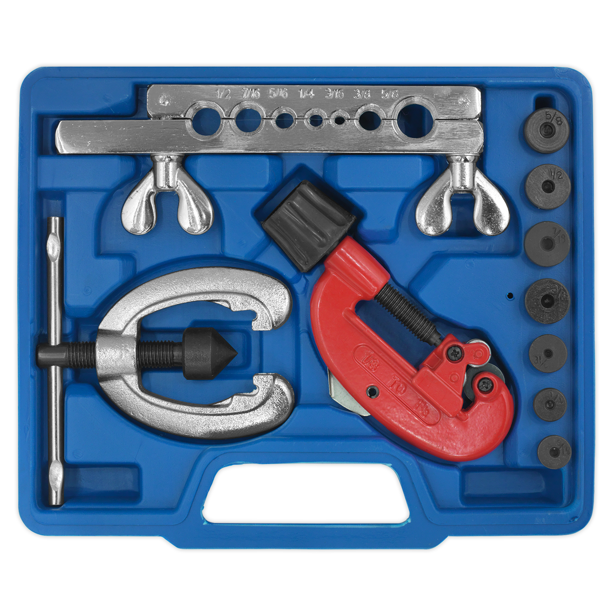 Sealey Pipe Flaring & Cutting Kit With Die-Cast Frame 10 Pieces Tubing Set AK506