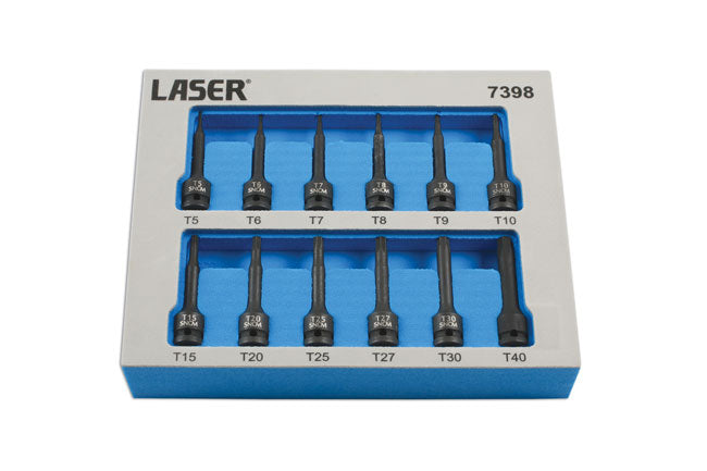 LASER 7398 Impact Star Socket Bit Set 1/4" Drive Chrome Molybdenum 12 Pcs