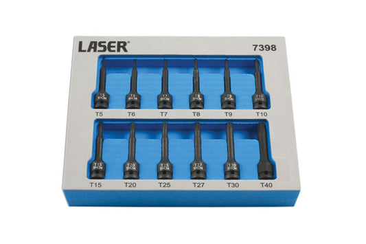 LASER 7398 Impact Star Socket Bit Set 1/4" Drive Chrome Molybdenum 12 Pcs