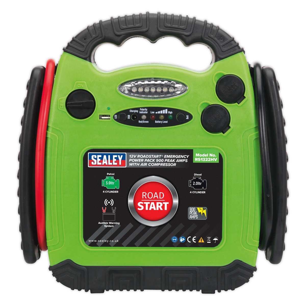 Sealey RoadStart Emergency Power Pack Air Compressor 12V 900 Peak Amps RS1322HV