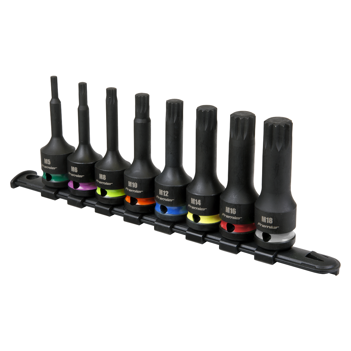 Sealey Spline Impact Socket Bit Set With Rail 8 Pieces 1/2" Square Drive AK56004