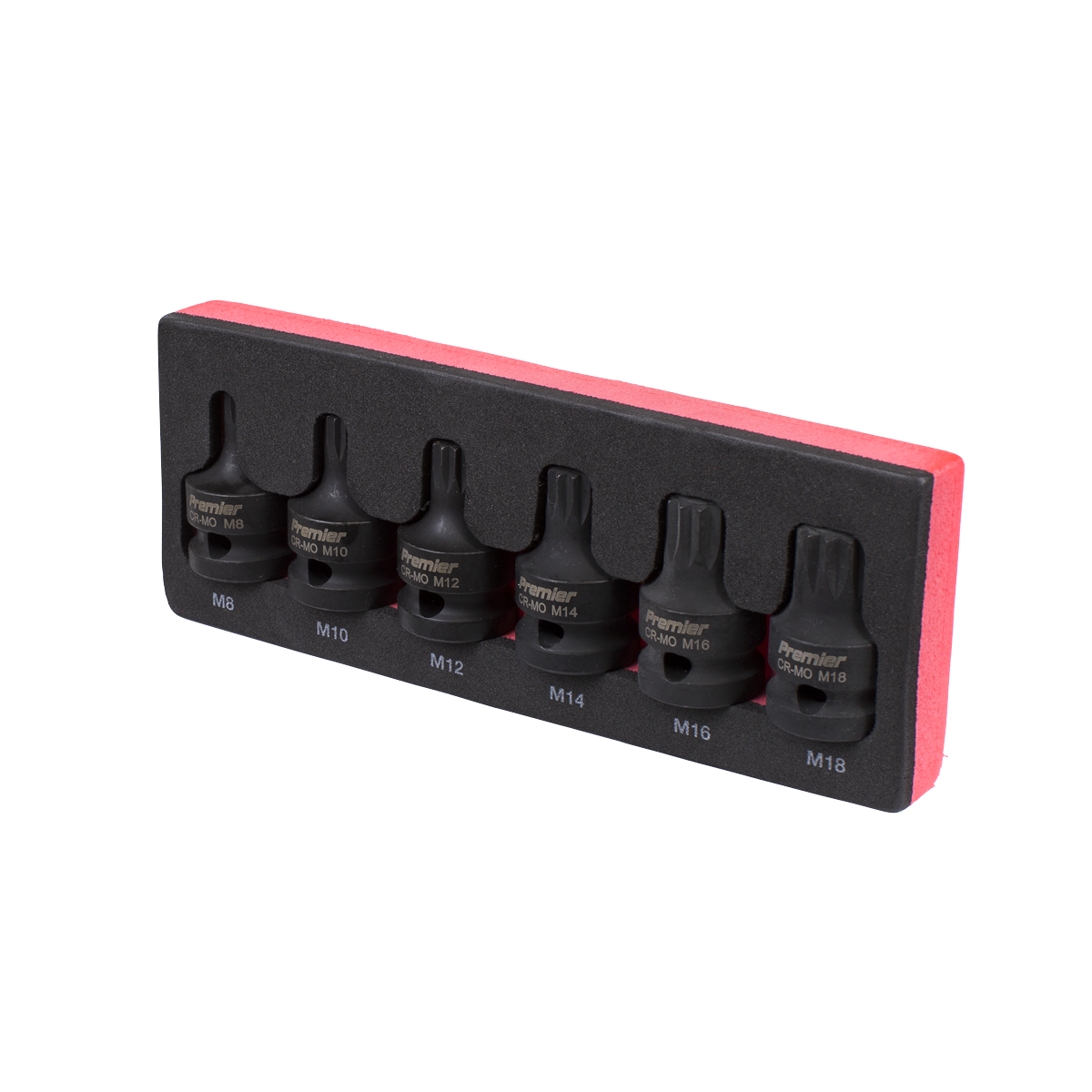 Sealey Impact Spline Socket Bit Set 6 Pieces 1/2" Square Drive Black AK5608
