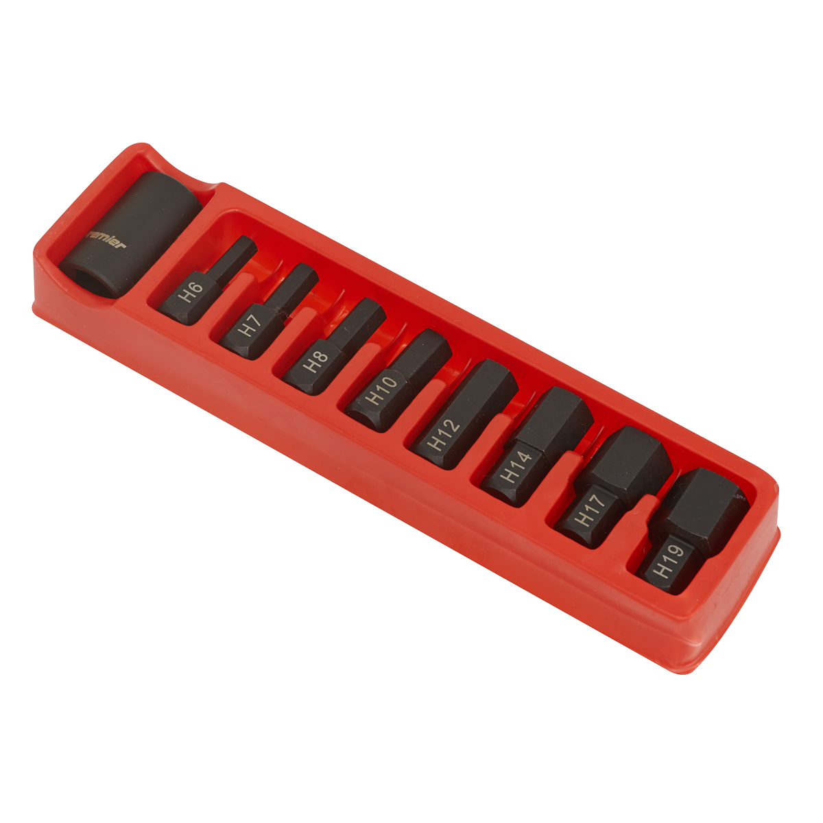 Sealey Impact Hex Bit & Holder Set 9 Pieces 1/2" Square Drive Black AK5609
