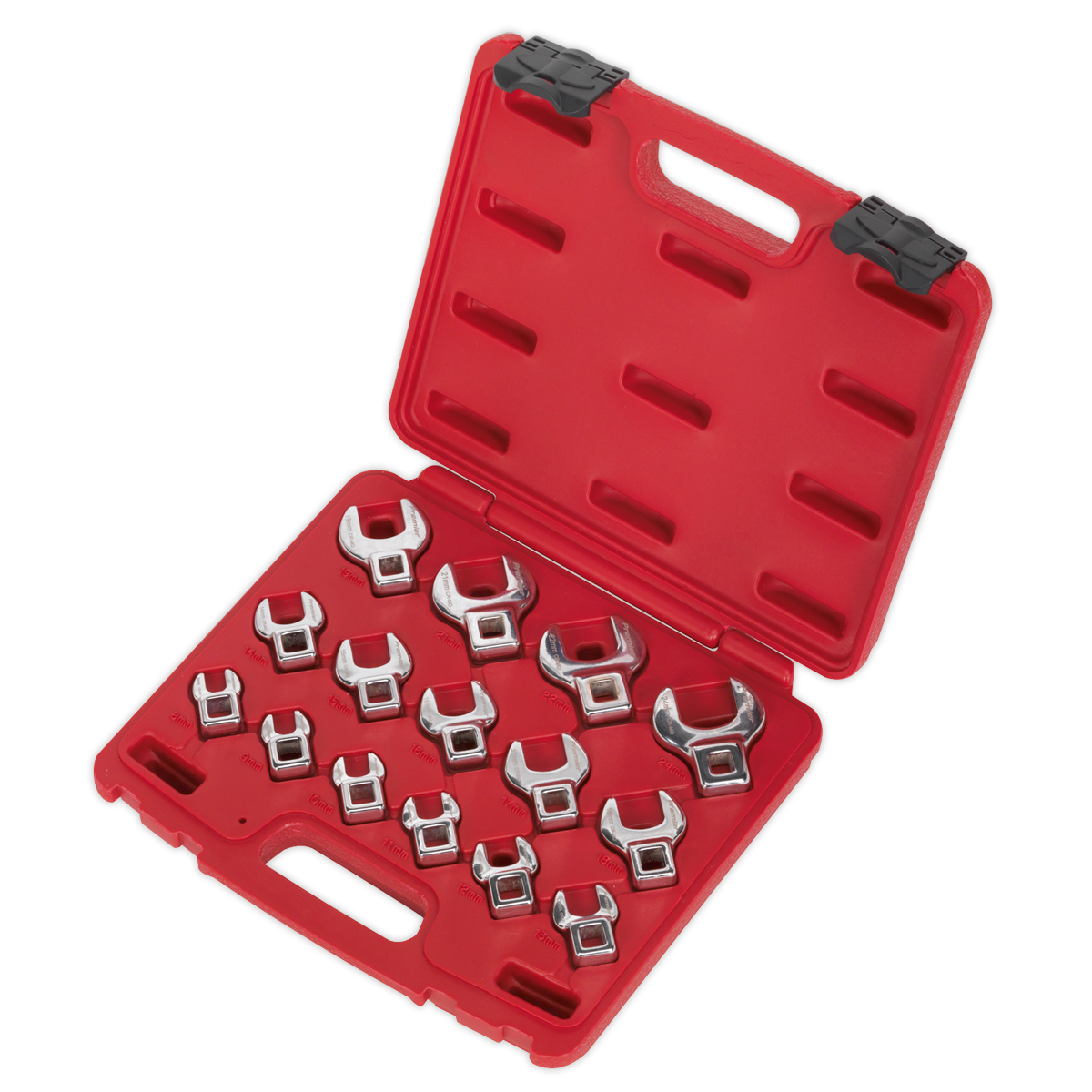 Sealey Crows Foot Open End Spanner Set 15 Pcs 3/8" Square Drive Metric AK59891