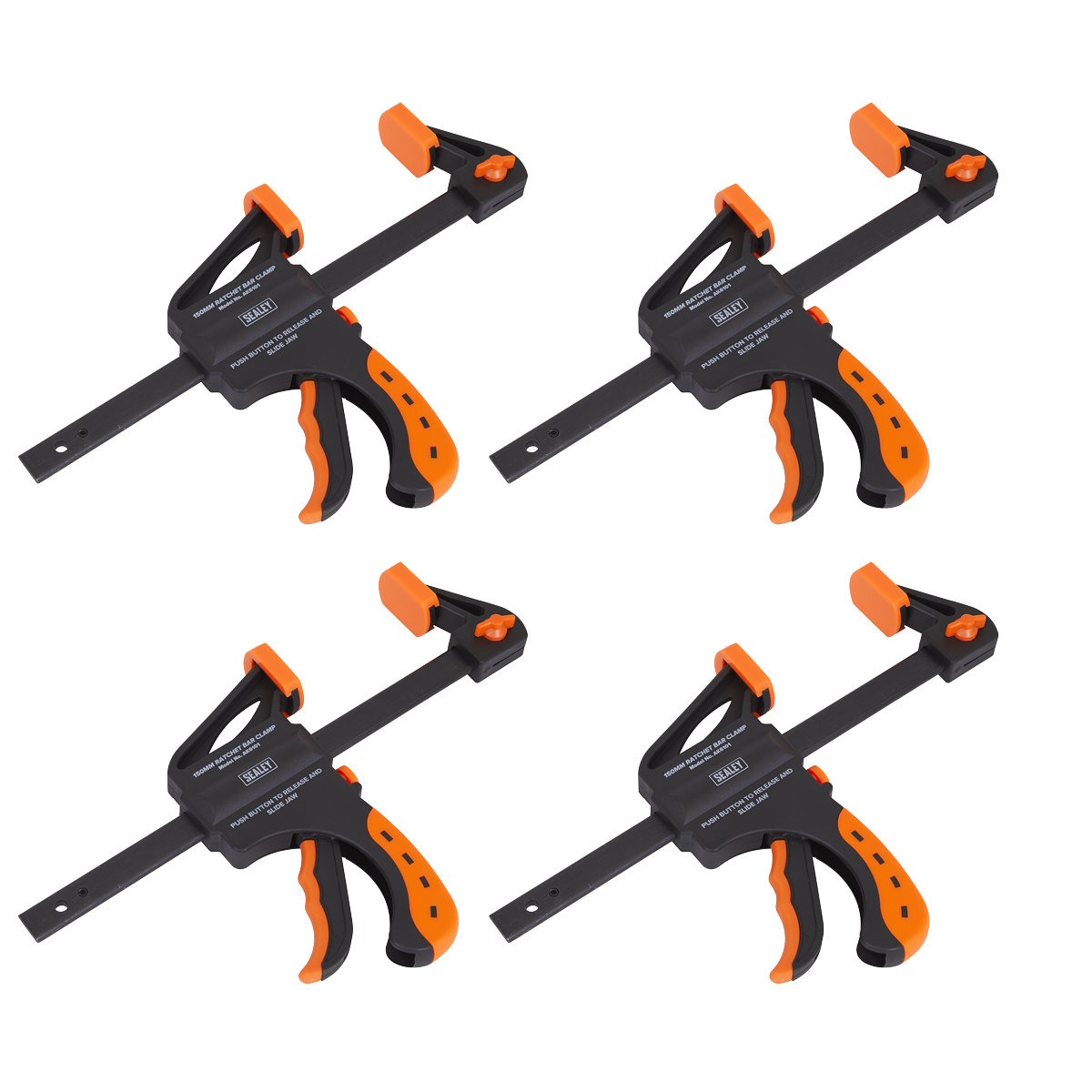 Sealey Ratchet Bar Clamp Set 4 Pieces 150mm Quick Release Button AK61014