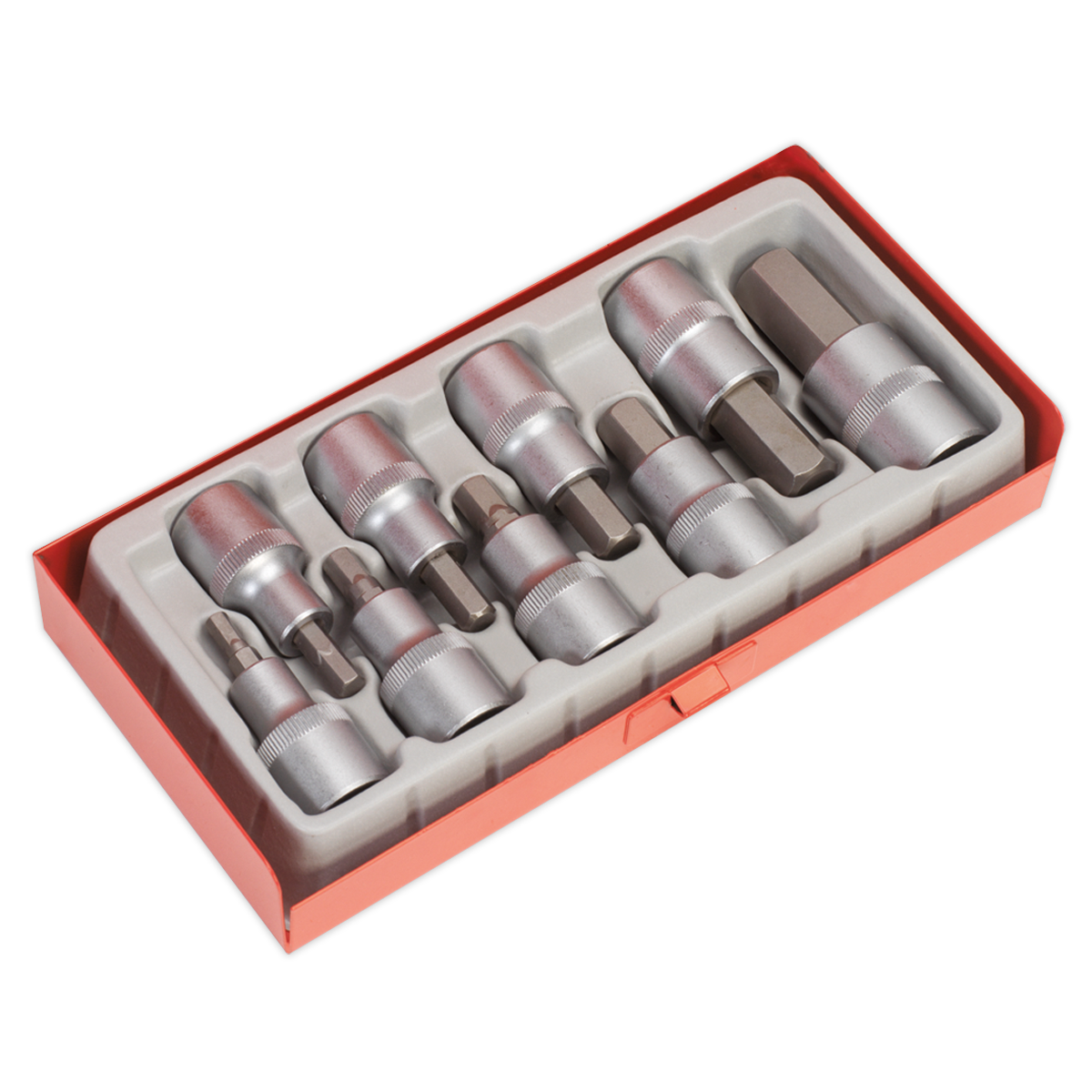 Sealey Hex Socket Bit Set Chrome Vanadium Steel 9 Pieces 1/2" Square Drive AK620