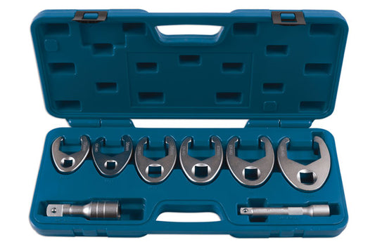 LASER 7476 Ring Open Ended Spanner Kit With Crows Foot Adapters Chrome Steel