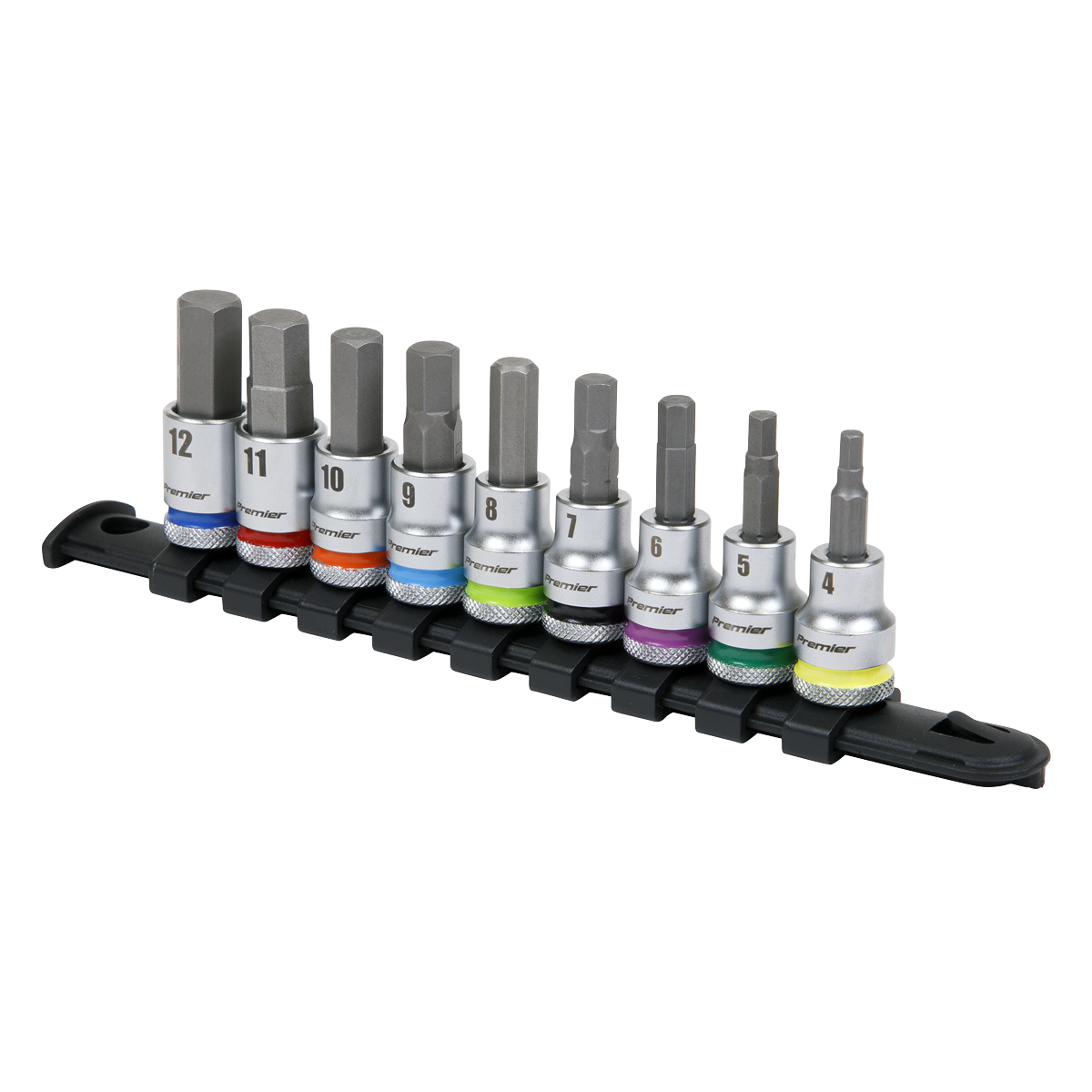 Sealey Hex Socket Bit Set Colour-Coded 9 Piece 3/8" Square Drive Platinum AK6250