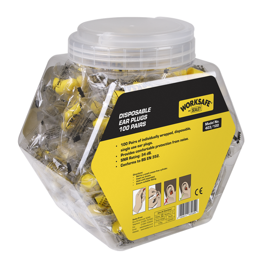 Sealey Disposable Ear Plugs Soft Foam 100 Pairs SNR 38dB BS EN 352 403/100