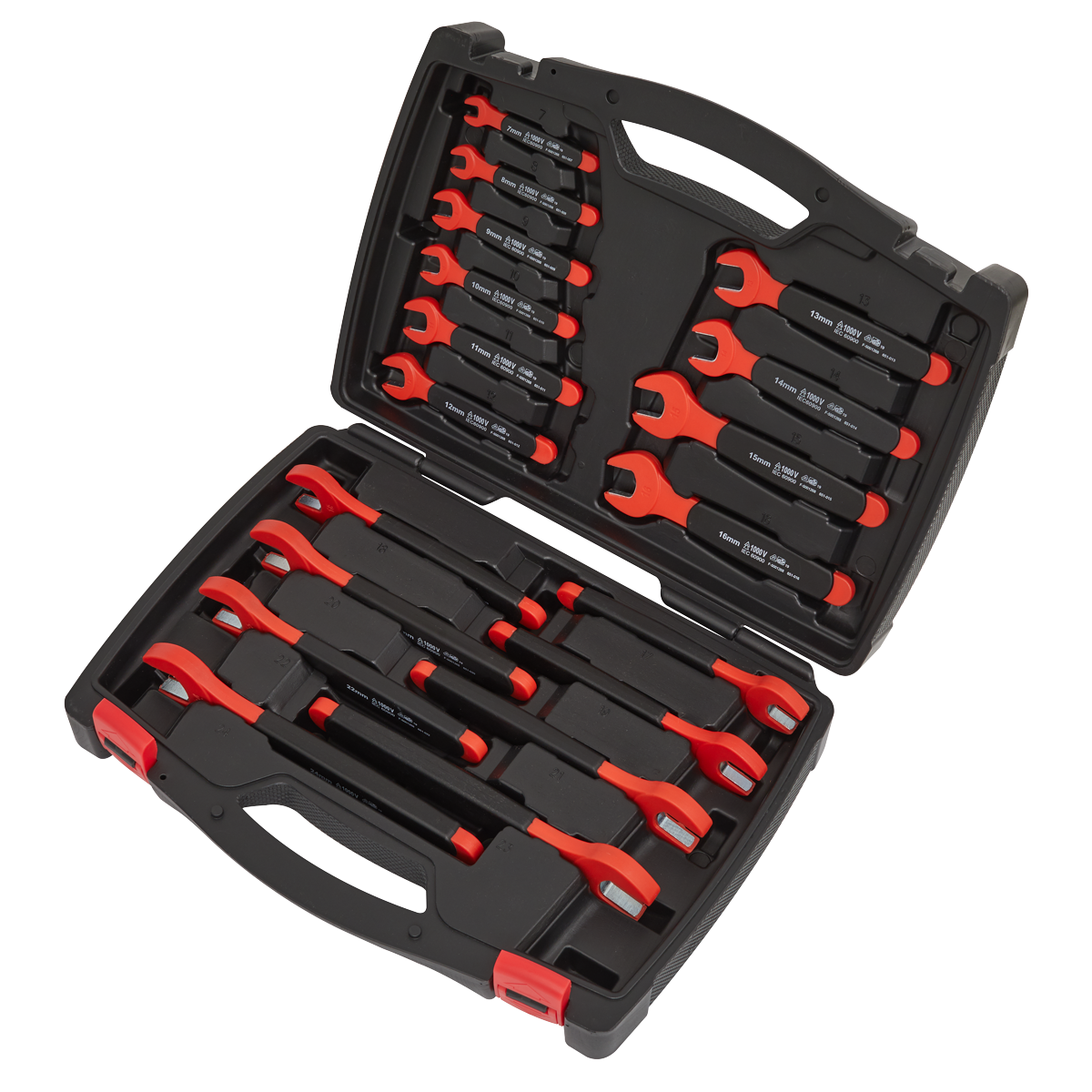 Sealey VDE Approved Insulated Open-End Spanner Set in Storage Case 18pc AK63172