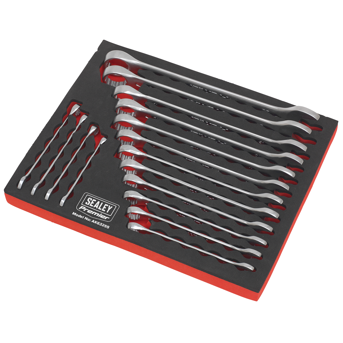 Sealey Combination Spanner Set 16 Pieces Chrome Vanadium Steel Spanners AK63255