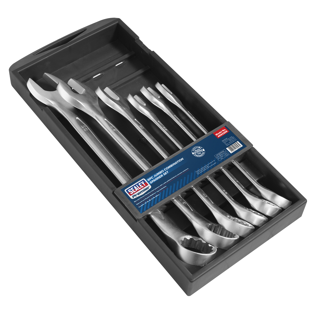Sealey Jumbo Metric Combination Spanner Set 6 Pcs Chrome Vanadium Steel AK63259