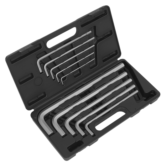 Sealey Jumbo Hex Key Set 10 Pcs Extra-Long Chrome Vanadium Steel Metric AK6143