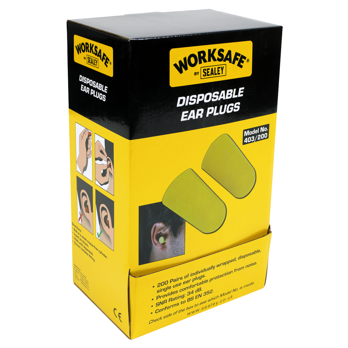 Sealey Disposable Ear Plugs Soft Foam 200 Pairs SNR 38dB BS EN 352 403/200
