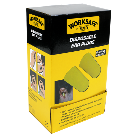 Sealey Disposable Ear Plugs Soft Foam 200 Pairs SNR 38dB BS EN 352 403/200