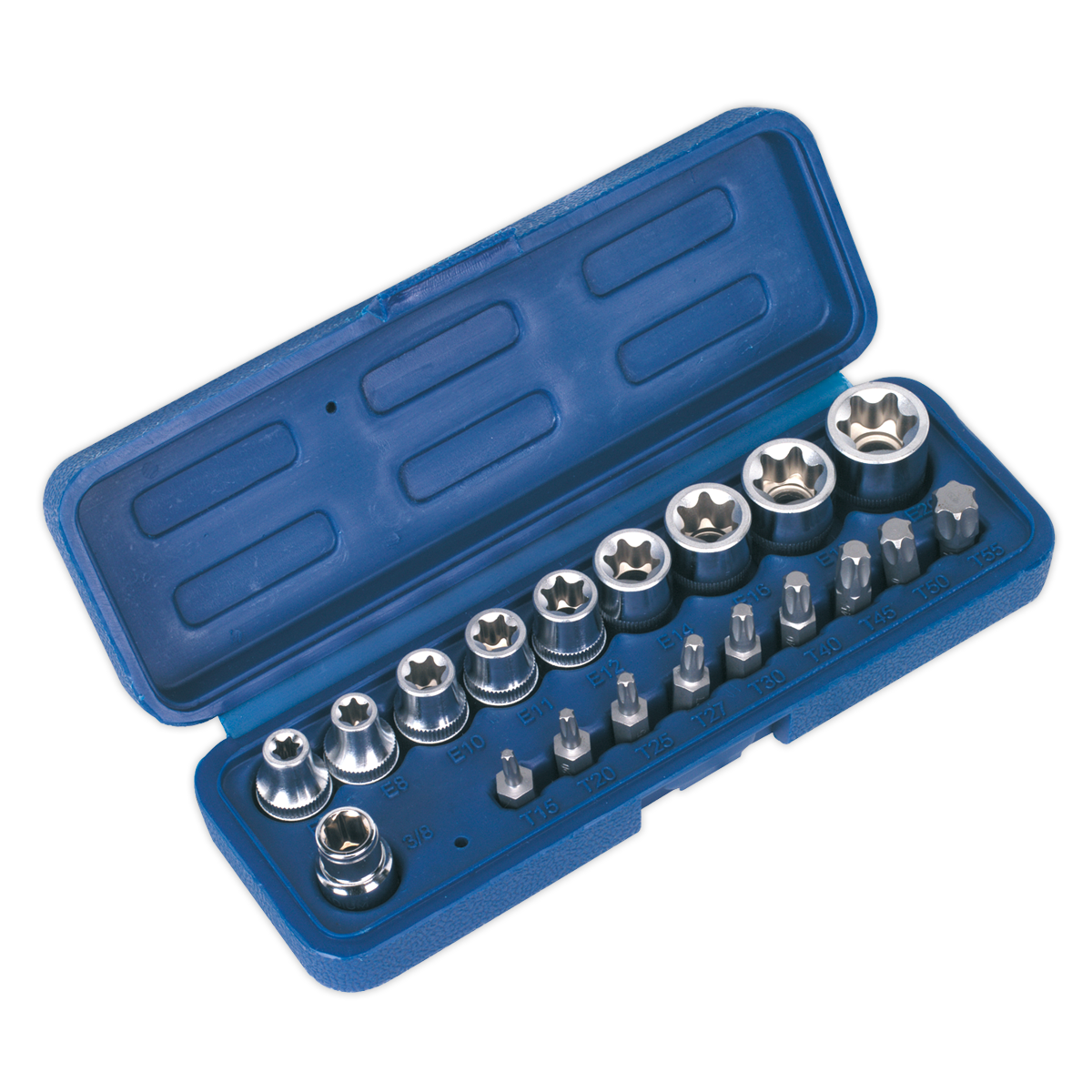 Sealey 19 Pieces 3/8" Square Drive TRX-Star Socket & Bit Set E7-E20 AK6191