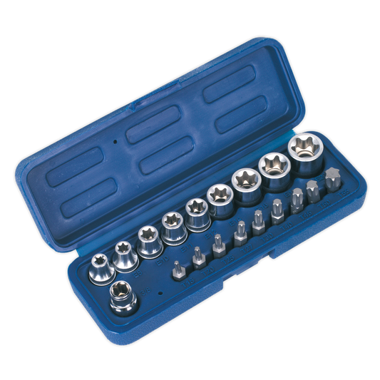 Sealey 19 Pieces 3/8" Square Drive TRX-Star Socket & Bit Set E7-E20 AK6191