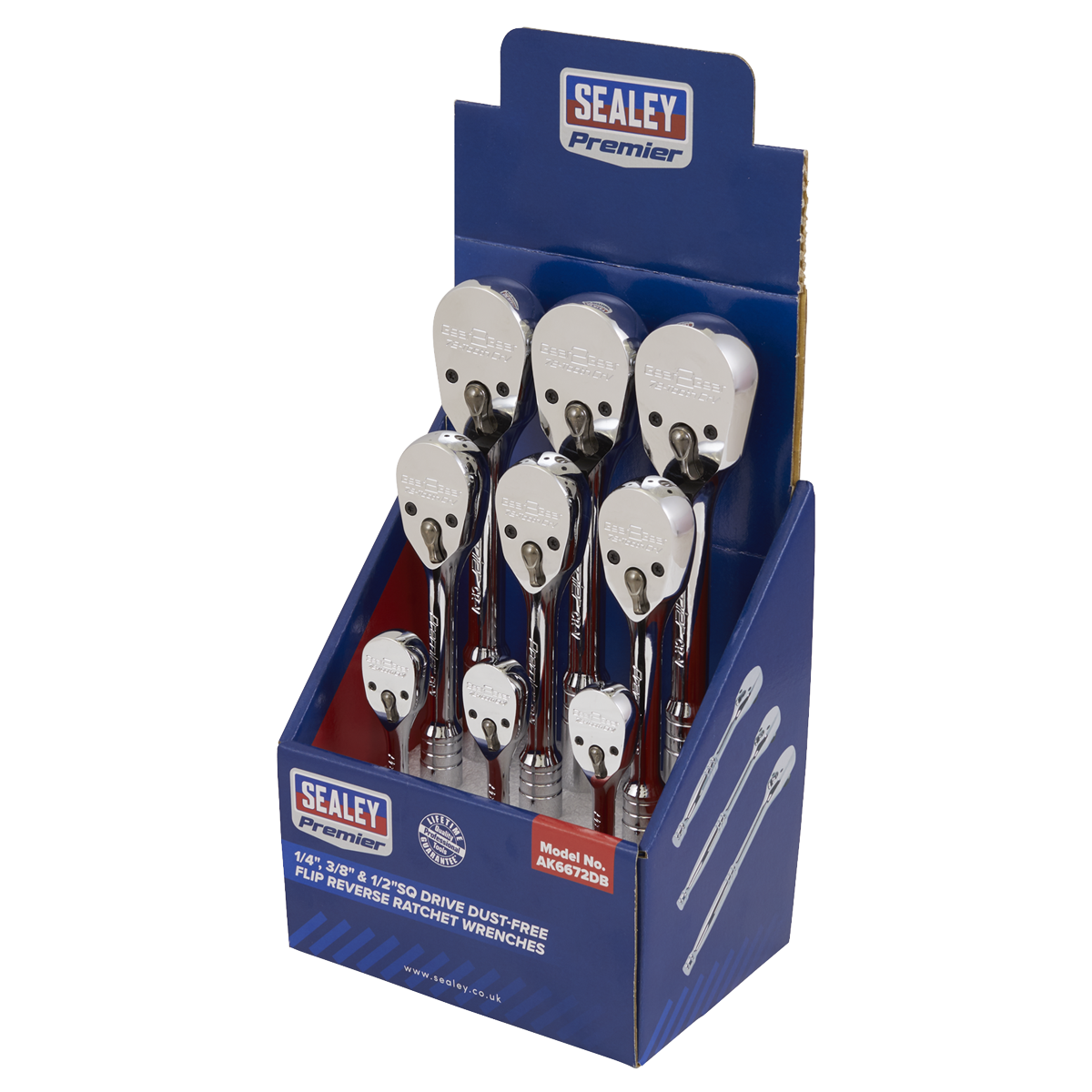 Sealey Ratchet Wrenches 1/4" 3/8" 1/2" Drive Pear-Head Flip Reverse X 9 AK6672DB