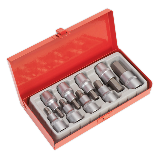 Sealey Hex Socket Bit Set Chrome Vanadium Steel 9 Pieces 1/2" Square Drive AK620