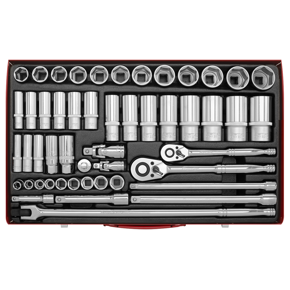 Sealey Socket Set 50pc 3/8" & 1/2" Square Drive 6 Point WallDrive Metric AK6942