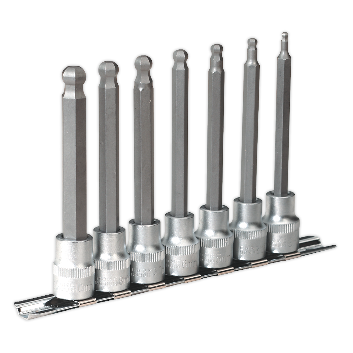 Sealey Hex Ball-End Socket Bit Set 7 Pcs Metric 3/8" Square Drive 100mm AK6212