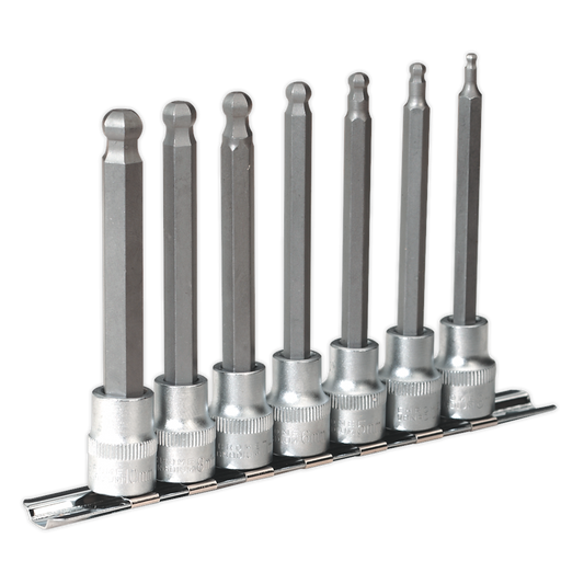Sealey Hex Ball-End Socket Bit Set 7 Pcs Metric 3/8" Square Drive 100mm AK6212
